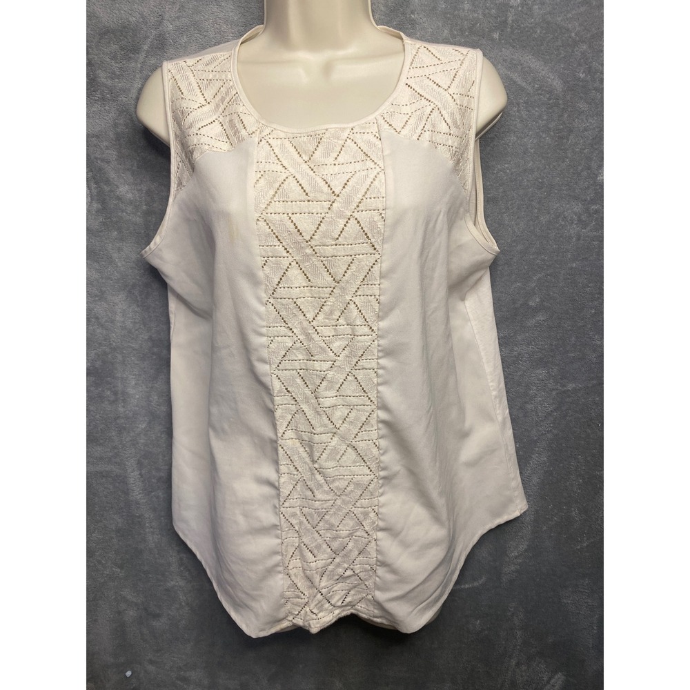 VAN‎ HEUSEN Womens Ivory Lace Inset Sleeveless Tank Top M
